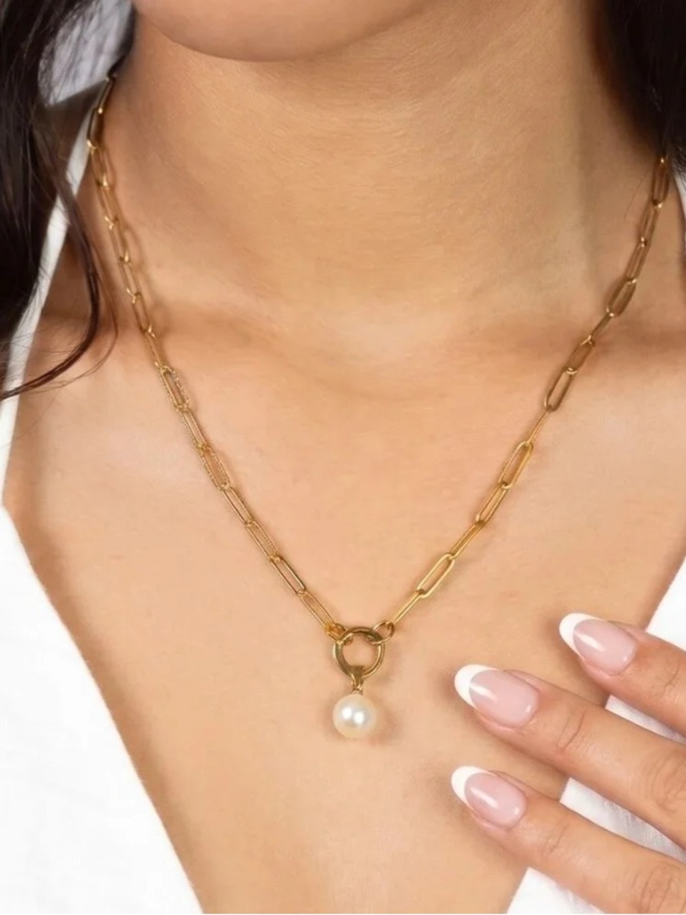 Gold Paperclip Carabiner Charm Holder Necklace